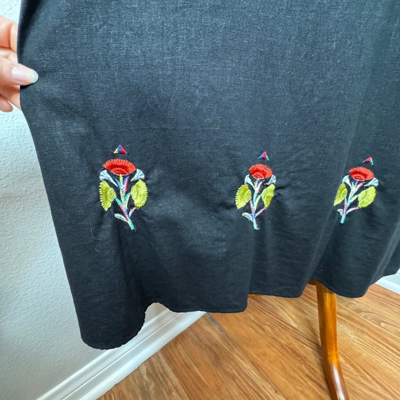 A.K.C. Vintage Linen Blend Sleeveless Maxi Dress 3X Black Embroidered Flowers - Picture 2 of 9